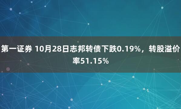 第一证券 10月28日志邦转债下跌0.19%，转股溢价率51.15%